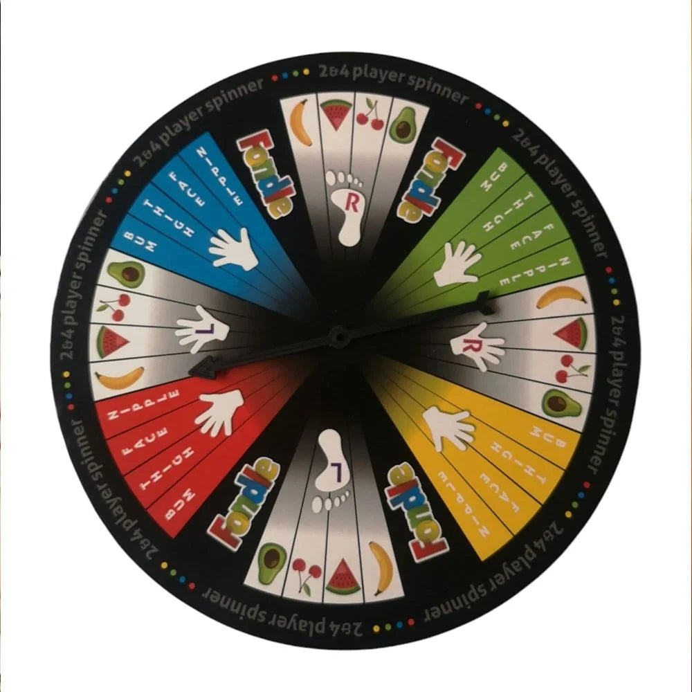 Colorful spinner with various symbols on a white background