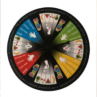 Colorful spinner with various symbols on a white background