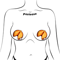 fortune cookie breast pasties on female torso