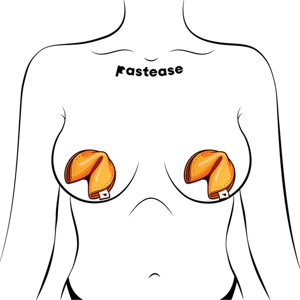fortune cookie breast pasties on female torso