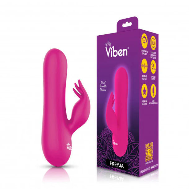 pink vibrator with clitoral ticklers beside box packaging