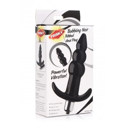 Frisky Bubbling Noir ribbed anal plug packaging on a white background