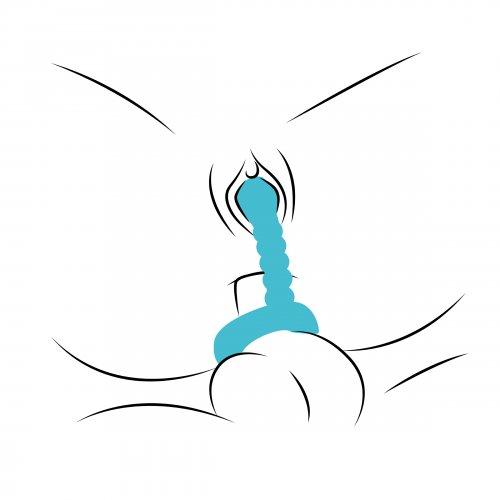 turquoise vibrating wand used as a double penetration toy 