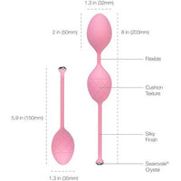 a single pink kegel with tail and jewel with mesasurements and a pink dual kegel with tail and jewel with measurements