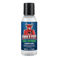 Bottle of Fuck & Fist Anal Extreme Lubricant with a blue label featuring a bull graphic.