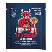 FF Powder lubricant packaging with a red bull graphic on a blue background