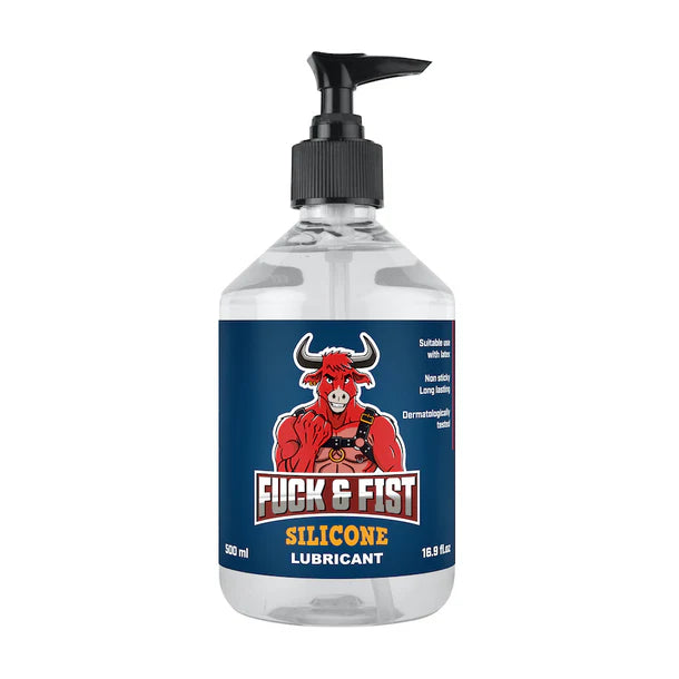 Silicone lubricant bottle with a red bull logo on a white background
