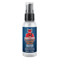 Silicone relaxant bottle with a blue label featuring a bull and text on a white background