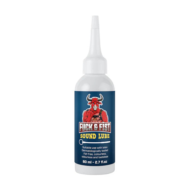 fuck & fist sound lube bottle on white back ground