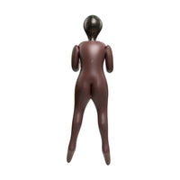 A dark brown inflatable mannequin figure with a glossy finish, shown from the back against a solid white background.