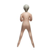 An inflatable mannequin figure of a female character viewed from the back, featuring a flesh-toned body and short gray-green hair, isolated on a white background.