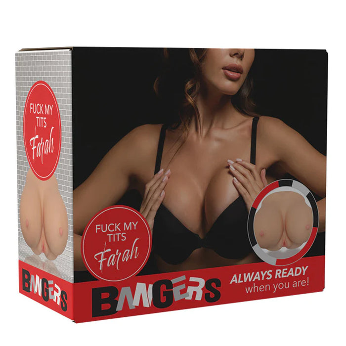 breasts with vagina & butt masturbator on box packaging, on white back ground