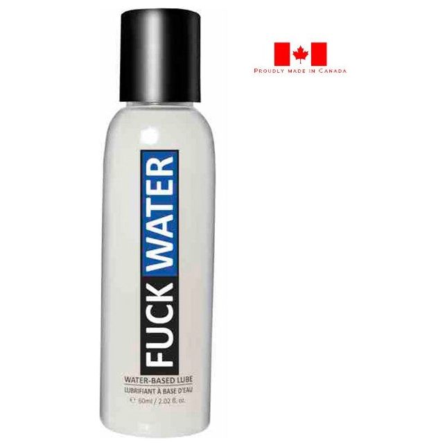 cloudy bottle of fuckwwater lubricant proudly made in canada