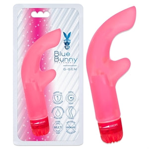 pink curved vibrator with clit stim in plastic case
