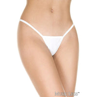White thong-style bikini bottom shown on a model against a plain white background, with the brand name MUSIC LEGS visible at the bottom right.