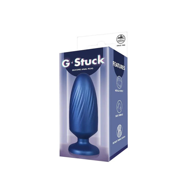 g stuck blue metallic anal plug with packaging