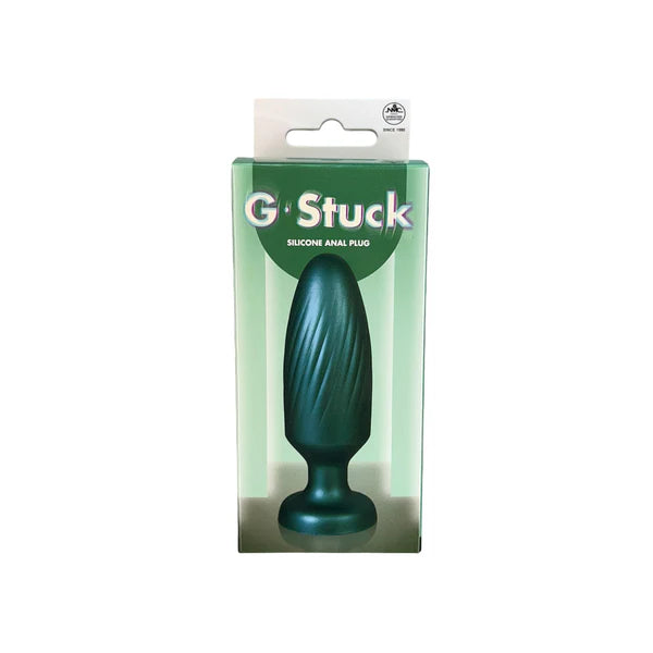 metallic green g stuck silicone anal plug with packaging