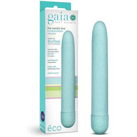 sleek blue vibrator with rounded end cap with white box