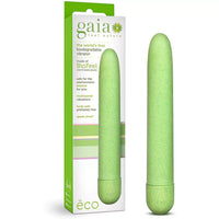 sleek green vibrator with rounded end cap with white box