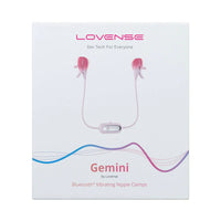 pink vibrating bluetooth nipple clamps on box packaging