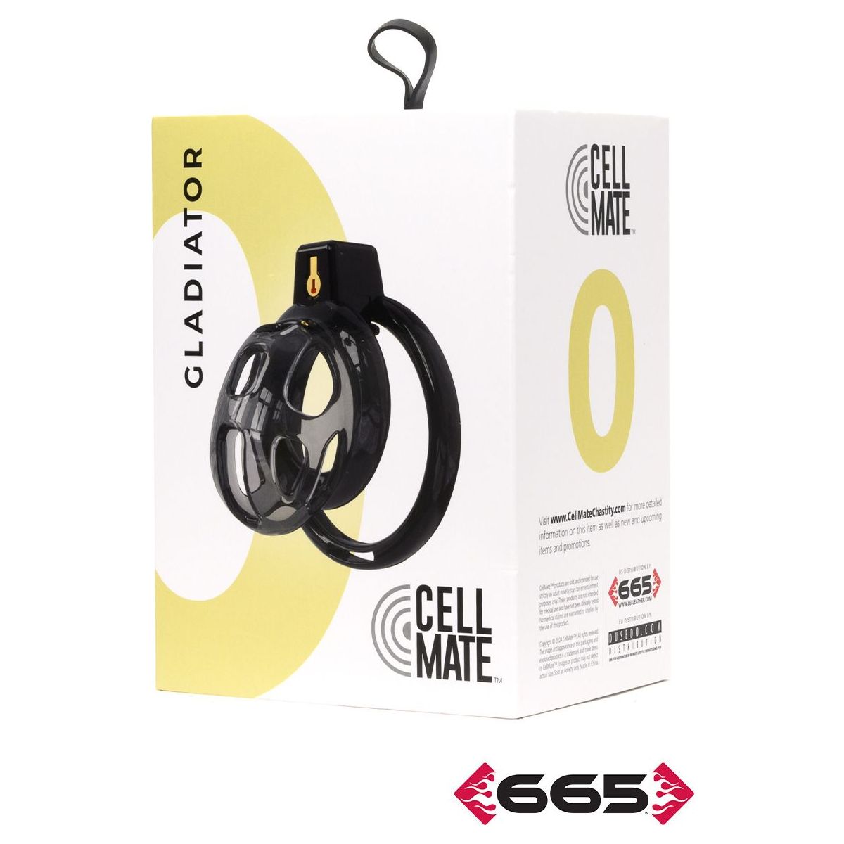black gladiator Chasity cock cage on box packaging