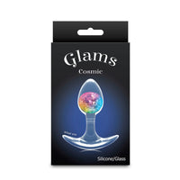 Glam's Cosmic product packaging with a colorful design on a black background