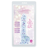 realistic dildo clear with glitter in blue and purple  inside plastic packaging