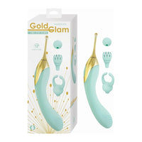 Gold Glam tri tip vibe product with packaging on a white background