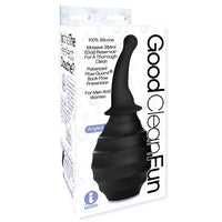 black anal douche with curved head on product package