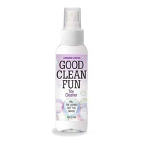Spray bottle labeled 'Good Clean Fun' lavender on a white background