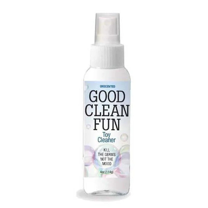 Spray bottle labeled 'Good Clean Fun' on a white background
