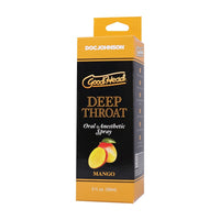 orange and black box of good head deep throat spray in mango