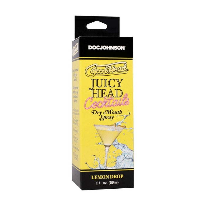 Box of Doc Johnson GoodHead Juicy Head Cocktails Lemon Drop dry mouth spray on a white background