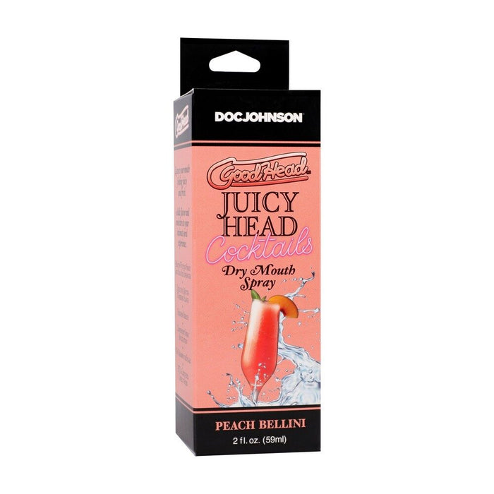 Box of GoodHead Juicy Head Cocktails Dry Mouth Spray Peach Bellini flavor on a white background