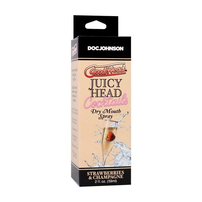 Box of GoodHead Juicy Head Cocktails strawberries & champagne dry mouth spray on a white background