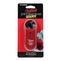 red spray bottle of goodhead juicy head to go sours cherry on cardboard packaging
