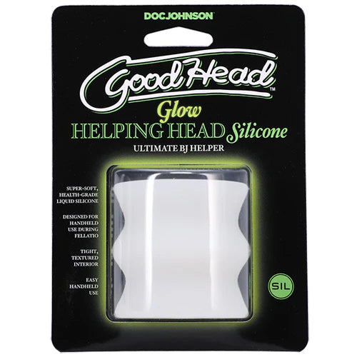 Silicone stroker in packaging with 'GoodHead' branding on a black background