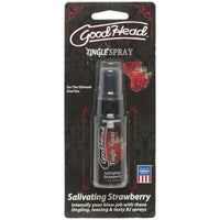 GoodHead Tingle Spray packaging with strawberry flavor on a black background