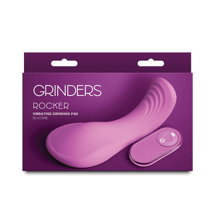 Purple packaging of a 'Grinders Rocker' vibrating grinding pad on a white background