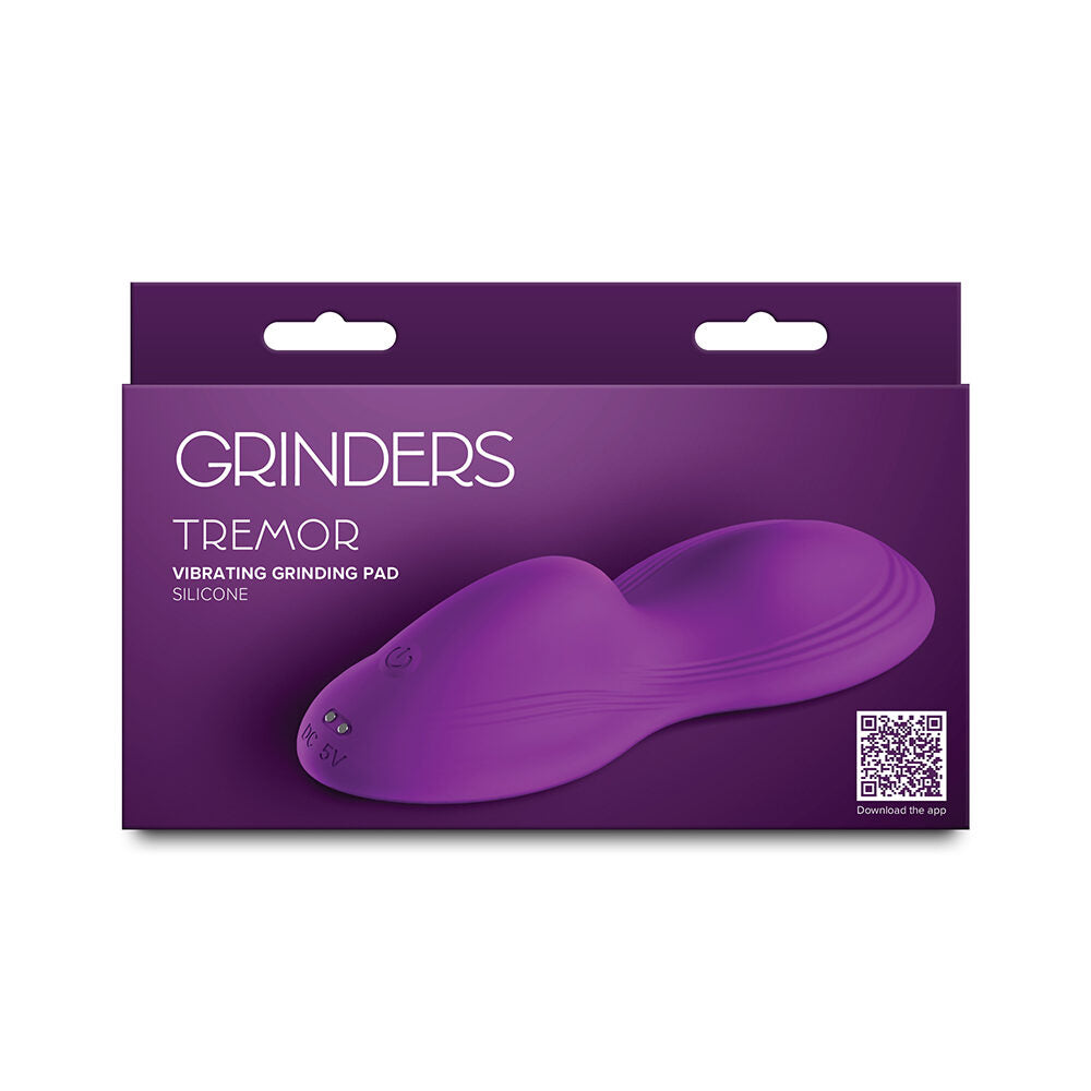 Purple packaging of a vibrating grinding pad with 'Grinders' branding on a white background.