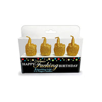 Gold glittery F-U finger candles in packaging with explicit text on a white background