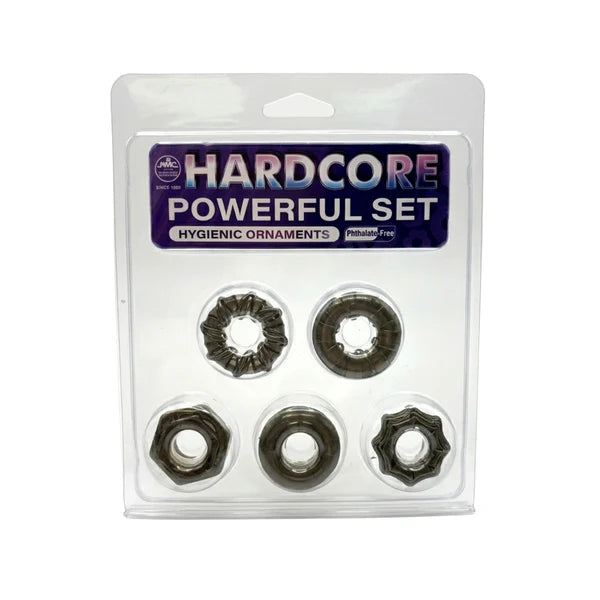 5pc assorted styles cock ring set with packaging