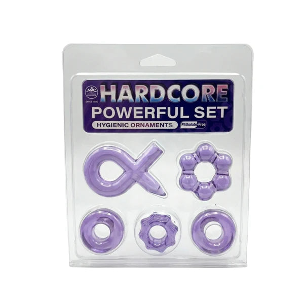 5 pcs assorted styles cock rings with packaging in purple