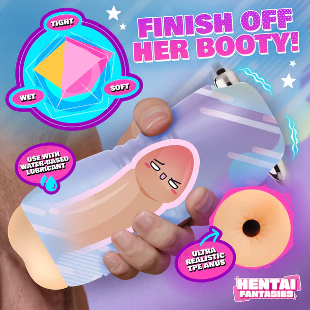 Product packaging with text and graphics on a blue background