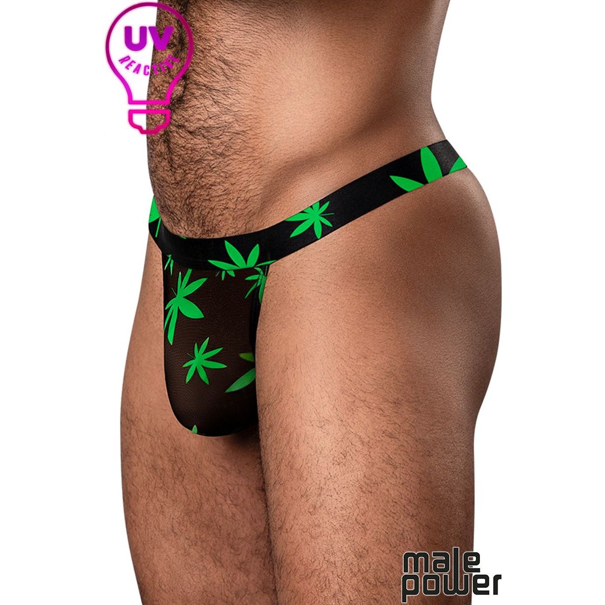 black thong with weed leafs front view