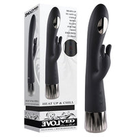 black vibrator with rabbit clit stim on box