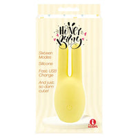 yellow rabbit shaped vibrating clitoral stimulator on box packaging