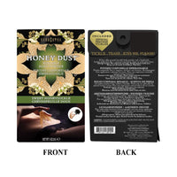 Honey Dust body powder packaging with front and back views on a white background. honeysuckle
