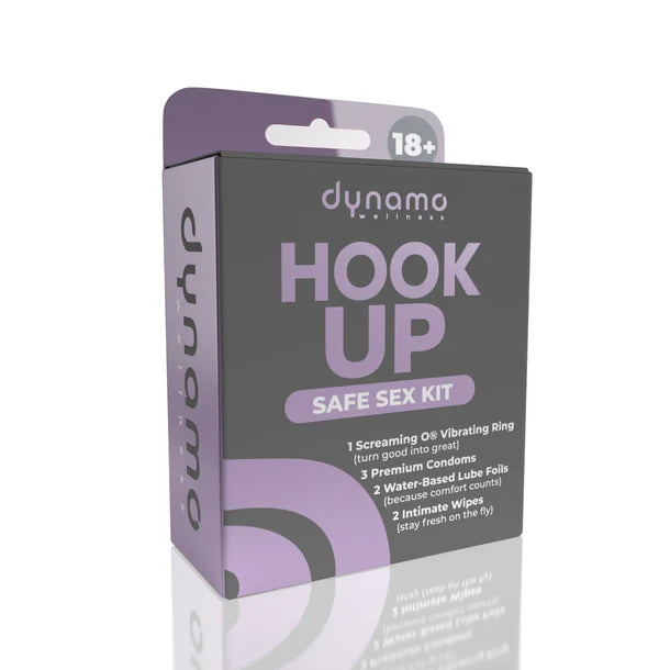 Box of Dynamo Hook Up Safe Sex Kit on a white background
