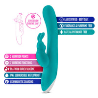 blue vibrator with bunny clit stim feature chart